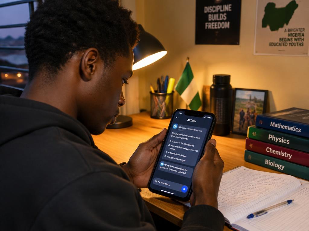 A student practising exam questions with the AI tutor on a phone